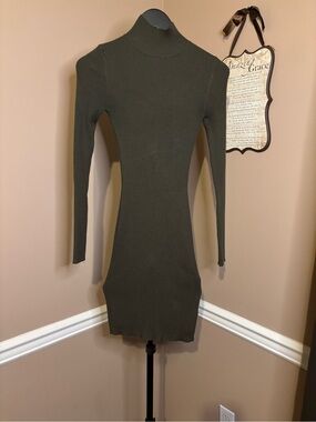 Derek Heart Olive Green Ribbed Turtleneck Bodycon Dress